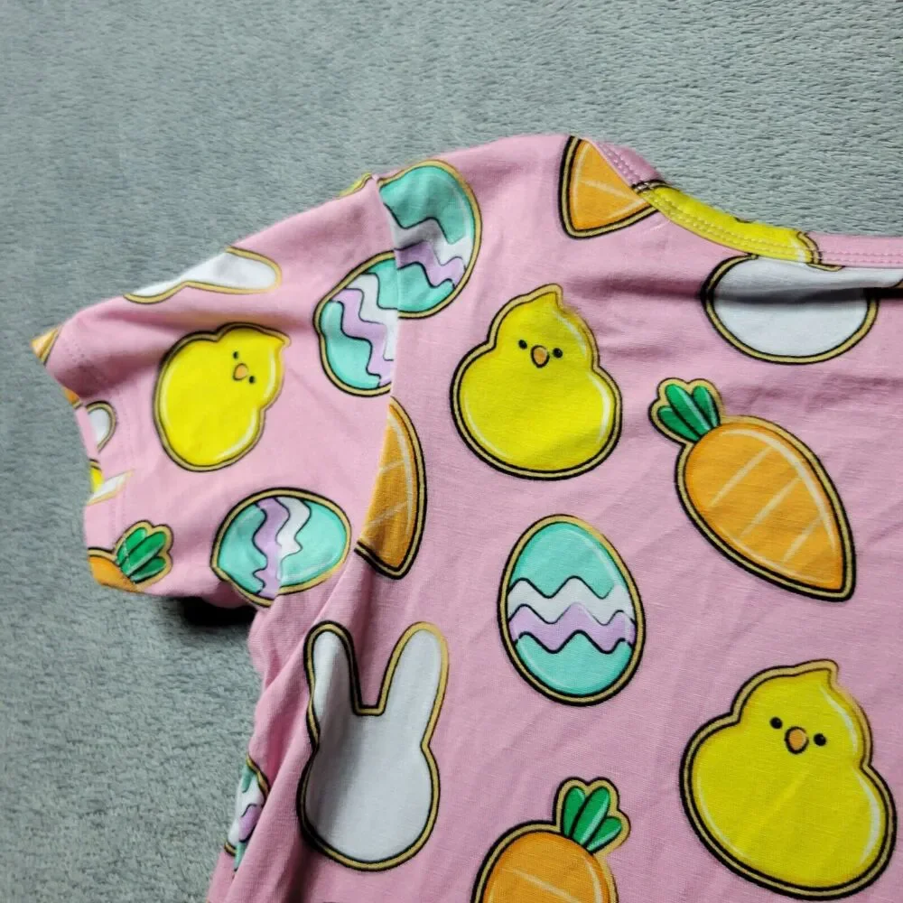 Little Pajama Co Shirt Girls Size 12 Pink Bamboo Easter Bunny Egg Carrot Stretch